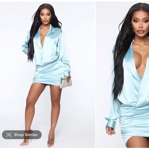 NWT Slip Into Sexy Satin Mini Dress-Blue-Size: L